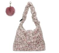 Winter Cute Plush Leopard Shoulder Bag,Vintage Faux Fur Print Tote Bag,Casual Trendy Animal Print Handbag for Women