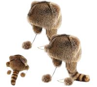 Winter Cute Raccoon Plush Hats - Faux Fur Raccoon Hat with Tail, Keep Ears Warm, Adjustable Fit for Adults & Kids (8 Years+ *2)