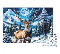 Winter Deer Moonlight Puzzle Impossible 1000Pcs Animal Decorazione Per La Casa. Giochi Rilassamento E Intelligence Per Adulti E Ragazzi Da 14 Anni 38x26cm/1000pcs