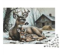 Winter Deer Mother Jigsaw Puzzle Impossibili 1000Pcs Animal Decorazione Per La Casa. Rilassamento E Intelligence Per Adulti E Bambini Da 12 Anni 38x26cm/1000pcs