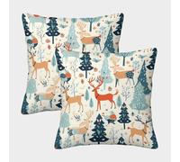 Winter Deer Scene-Scandinavian Folk Art Style Federe Cuscini Per Divano Decorative Available All Seasons Fodere Per Cuscini Confezione Da 2 Poliestere Letto Casa Camera 45x45cm