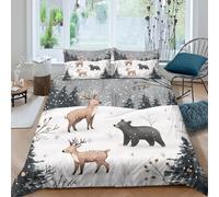 Winter deer scenecopripiumino morbida microfibra Set di 3 Pezzi stampa 3D con cerniera Cartoon forest animals Set Di Copripiumino con federa soffice morbida for adolescenti Super king（260x220cm）