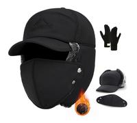 Winter Essentials Warm Hat,Winter 3 in 1 Thermal Fur Lined Trapper Hat,Mens Windproof Warm Hat with Ear Flap (One Size,Black)