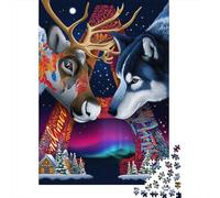 Winter Fantasy Deer Vs Wolf Puzzle Impossibili 1000Pcs Decorazione Per La Casa. Rilassamento E Intelligence Per Adulti E Bambini Da 12 Anni 70x50cm/1000pcs