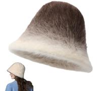 Winter Faux Fur Bucket Hat,Women's Warm Fuzzy Fisherman cap,Comfort Soft Fluffy Plush Thickened Beanie cap for Outdoor (Brown)