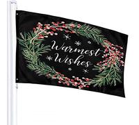 Winter Flag 3x5 FT Christmas Wreath with Quote Warmest Wishes Mistletoe Leaves Snowflake Outdoor Flags Large Welcome Yard Banners Home Garden Yard Lawn Decor