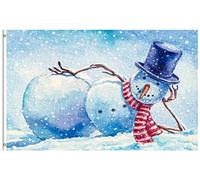Winter Funny Snowman With Hat Scarf Snowflake Christmas Xmas Bandiera Da Giardino 90X150Cm Doppia Faccia Bandiere Colorato Bandiera Per Prato Campionato Decorazione