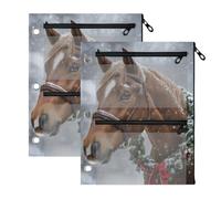 Winter Horse Brown Raccoglitore con cerniera a 3 fori per ragazzi e ragazze, confezione da 2, 28 x 22,6 cm