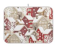 Winter Houses Tappetino scolapiatti natalizio per bancone della cucina, 40,6 x 45,7 cm, in microfibra, assorbente, tappetino per asciugatura da cucina, per lavello, ristoranti, bar