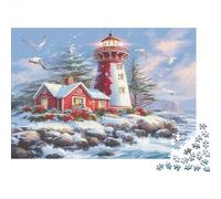 Winter Lighthouse Sea Scene 1000 Piece Jigsaw Puzzle, Landscape Art Print, Fun Family Game, Gift for Adults