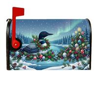 Winter Loon - Coperture magnetiche per cassette postali natalizie, 53 x 63 | paesaggio invernale del lago, copertura per cassetta delle lettere, rami di pino sempreverde, palline decorative