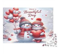 Winter Love 1000 Pieces for Adults Gifts: Two Snowmen with Red Hearts Challenging & Brainteasing Home Activity 38x26cm/1000pcs