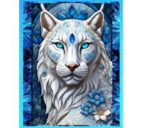 WINTER LYNX COMPOSITION NOTEBOOK Diary Journal Workbook -Blue Ice Floral- Wildlife Wild Animal Nature Big Cat Art Lover Gift: ֍7.25x9.5 Wide Rule֎ ... Homeschool High School Ivy League University