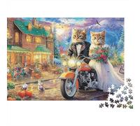 Winter Night Cats Puzzle da 1000 Pezzi per Adulti Gatti Sposi in Moto Sfidante Difficile Premium Spesso Robusto Vibrante Antistress Decorazione Familiare 52x38cm/1000pcs