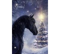 Winter Nights: A Magical Holiday Journal with a Realistic Black Friesian Horse and Glowing Christmas Tree in a Snowy, Starry Wonderland
