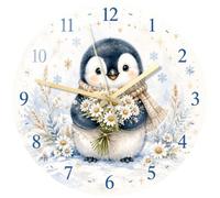 Winter Penguin - Orologio da parete floreale | Materiale acrilico, orologio da parete silenzioso, movimento silenzioso