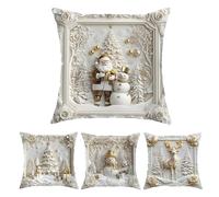 Winter Pillow Covers - 4 Pieces White Elk, Christmas Throw Pillow Case, Seasonal Home Decor, Sofa Bed Accent, Farmhouse Cushion Covers | New Year Reading Sitting Sleeping Game On Sofa Chair Couch