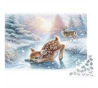 Winter Scene Puzzle 1000 Pezzi Recycled Baby Deer Puzzles per Bambini Gioco Genitore-Bambino Props Developing Bambini‘s Intelligence Educational 52x38cm/1000pcs