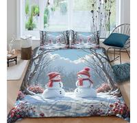 Winter scenecopripiumino Set di 3 Pezzi stampa 3D cerniera nascosta Snowman illustration style Set Di Copripiumino incluso federe per cuscini aiosa for bambini e adolescenti Super king（260x220cm）