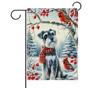 Winter Schnauzer Dog Cardinal Birds Berry Bandiere Verticale Durevole Bandiere Robuste Bandiera Per Festival Decorazione Esterno 30X45Cm
