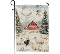 Winter Sheep Barn Snowy Scene Bandiera Da Giardino Durevole Flag Doppia Faccia Bandiera Per Giardino Festival Prato 30X45Cm