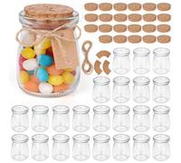 Winter Shore Barattoli di vetro piccoli da 100 ml con coperchio in sughero, confezione da 24, bottiglie di vetro per alimenti, con sughero, spago ed etichette, per caramelle, yogurt, miele, candele