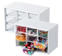 Winter Shore Mini Cassettiera Portaoggetti con 9 Cassetti - Porta Minuteria Plastica Bianca Trasparente Da Scrivania per Cucito, Lavori Creativi e Accessori