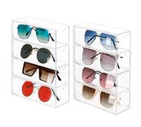 Winter Shore Porta Occhiali Multiplo in Acrilico con 4 Cassetti [Confezione da 2] - Cassettiera Trasparente in Plastica per Occhiali da Vista e da Sole - Set Organizer per 8 Paia di Occhiali
