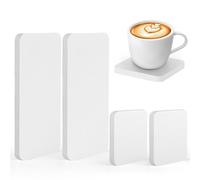 Winter Shore Sottobicchieri e Vassoi Rettangolari Bianchi in Diatomite [Set da 4] 2 Pezzi Quadrati (8 x 8 x 1 cm), 2 Rettangolari (16 x 8 x 1 cm) - In Pietra Assorbente per Lavandini di Bagno e Cucina