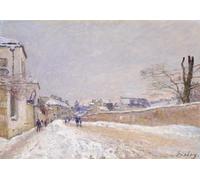 Winter Street at Sunset Wall Art - Poster Snowy Village -...