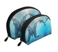 Winter The Dolphin - 2 trousse da viaggio per cosmetici, pochette portatile per articoli da toeletta da donna, Inverno il delfino, Taglia unica