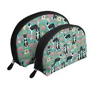 Winter The Dolphin - 2 trousse da viaggio per cosmetici, pochette portatile per articoli da toeletta da donna, Border Collie Fiori, Taglia unica