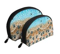 Winter The Dolphin - 2 trousse da viaggio per cosmetici, pochette portatile per articoli da toeletta da donna, Tartarughe sulla spiaggia, Taglia unica