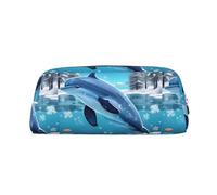 Winter The Dolphin - Astuccio in pelle leggera e portatile, con cerniera, 20,5 x 5,5 x 8 cm, per ufficio, viaggi, trucchi, Oro, Taglia unica, Portamonete