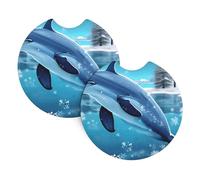 Winter The Dolphin Car Coasters, confezione da 2 sottobicchieri universali per auto, accessori per interni auto, 2,7 pollici, e (circa 6,9 cm).