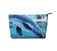 Winter The Dolphin - Trousse in velluto a coste con cerniera, astuccio per cosmetici, per viaggi, articoli da toeletta e uso quotidiano