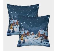 Winter Village Scene-Cozy Christmas Cottage Style Federe Cuscini Per Divano Decorativa Art Fodere Cuscino Set 2 Pezzi Moderni Da Letto Per Salotto 45x45cm