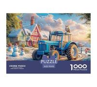 Winter Village Scene Premium Cardboard Material Vintage Tractor Art Style Precise Interlocking Pieces, Ideal Brain Game for Relaxation, Stress Relief And Daily Leisure 70x50cm/1000pcs