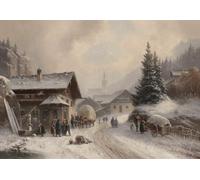 Winter Village Wall Art - Poster carrozza cavalli cottage -...