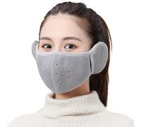 Winter Warm Windproof Mask with Fluffy Ear Covers - Thick Dustproof Breathable Mouth Cover Half Face Earflaps, for Men Women (Silver Grey)