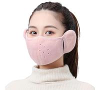 Winter Warm Windproof Mask with Fluffy Ear Covers - Thick Dustproof Breathable Mouth Cover Half Face Earflaps, for Men Women (Bean Paste Pink)