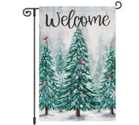 Winter Welcome Christmas Tree Cardinal Snowy Xmas Flag Robuste Bandiera Da Giardino Durevole Bandiera Per Balcone Decorazione Feste 30X45Cm