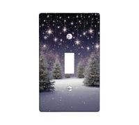 Winter Wonderland - Copertura per interruttore della luce, scena notturna stellata con alberi di pino innevato, piastre da parete in materiale termoplastico, dimensioni standard a levetta singola