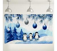 Winter Wonderland - Sfondo a forma di pinguino, con grazioso paesaggio innevato con ornamenti natalizi, ideale per fotografie e feste, 180 x 109 cm