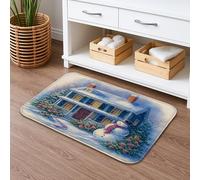 Winter Wonderland - Tappetino da bagno ad asciugatura rapida, motivo casa con pupazzo di neve, assorbente, antiscivolo, in flanella, lavabile, per bagno, WC, decorativo, 40,6 x 61 cm