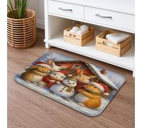 Winter Wonderland - Tappetino da bagno con simpatico animale, con coniglietto natalizio e pupazzo di neve, assorbente, antiscivolo, in flanella, lavabile, decorazione per bagno e WC, 50 x 81 cm
