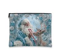 Winter Wonderland - Trousse da viaggio per cosmetici, con Babbo Natale e renna, da donna, portatile, piccola borsa in tela con cerniera, per la cura della pelle delle vacanze, Blu, 7x9 Inch, Babbo