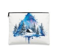 Winter Wonderland - Trousse da viaggio per cosmetici, con casa innevata e alberi, da donna, piccola borsa portatile in tela con cerniera, borsa da toilette per la cura della pelle delle vacanze