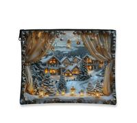 Winter Wonderland - Trousse da viaggio per cosmetici, da donna, portatile, piccola con cerniera, per la cura della pelle delle vacanze, bianco, 7x9 Inch, Cabina