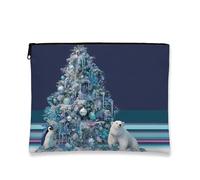 Winter Wonderland - Trousse per trucchi da donna, con orsi polari e pinguini, borsa da viaggio per cosmetici, portatile, piccola borsa in tela con cerniera, borsa da toilette per la cura della pelle